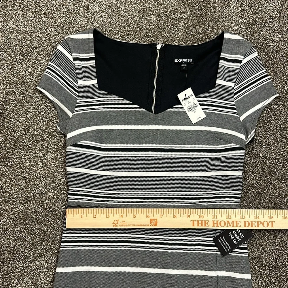 NWT Express body con stripes business casual black and white striped dress XS - Picture 5 of 9